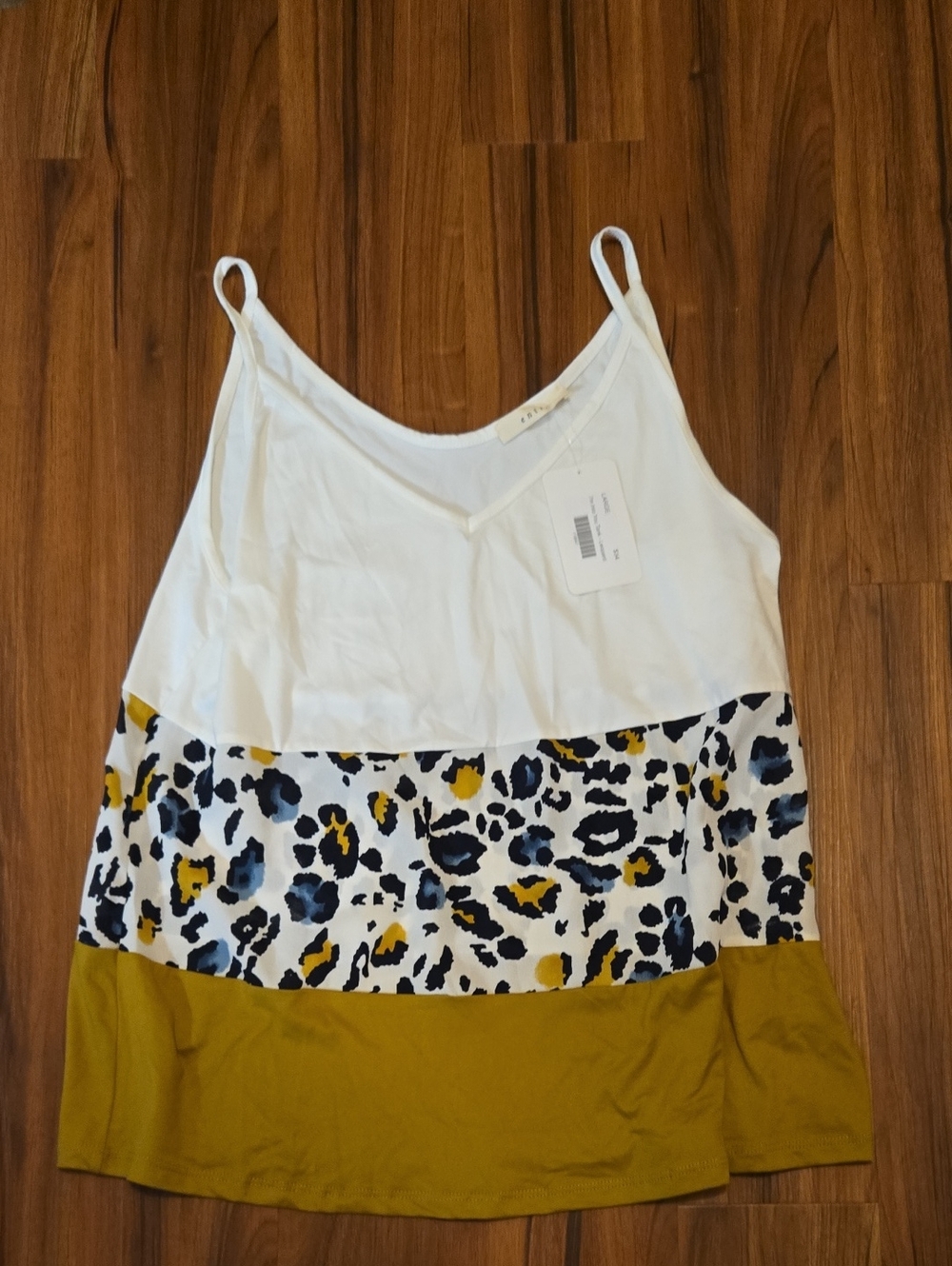 NWT White & Mustard Colorblock Leopard Print Spaghetti Strap Tank